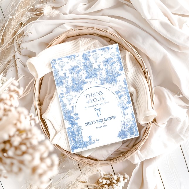 Elegant Blue Toile Safari Baby Shower Dankeskarte (Von Creator hochgeladen)