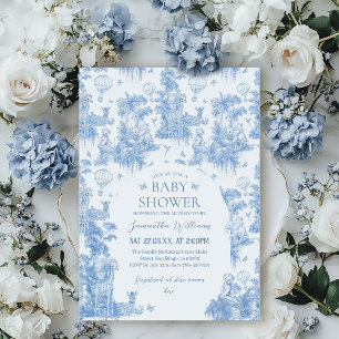 Elegant Blue Toile Safari Baby Shower Einladung