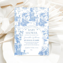 Elegant Blue Toile Safari Baby Shower