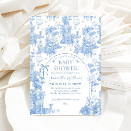 Elegant Blue Toile Safari Baby Shower Einladung
