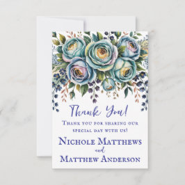 Elegant Blue Turquoise Floral Wedding Dankeskarte