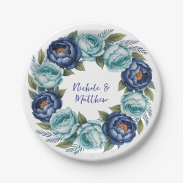 Elegant Blue Turquoise Floral Wedding Pappteller