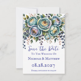 Elegant Blue Turquoise Floral Wedding Save The Date