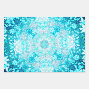 Elegant Blue Turquoise Sky Crystal Mandala Geschenkpapier Set
