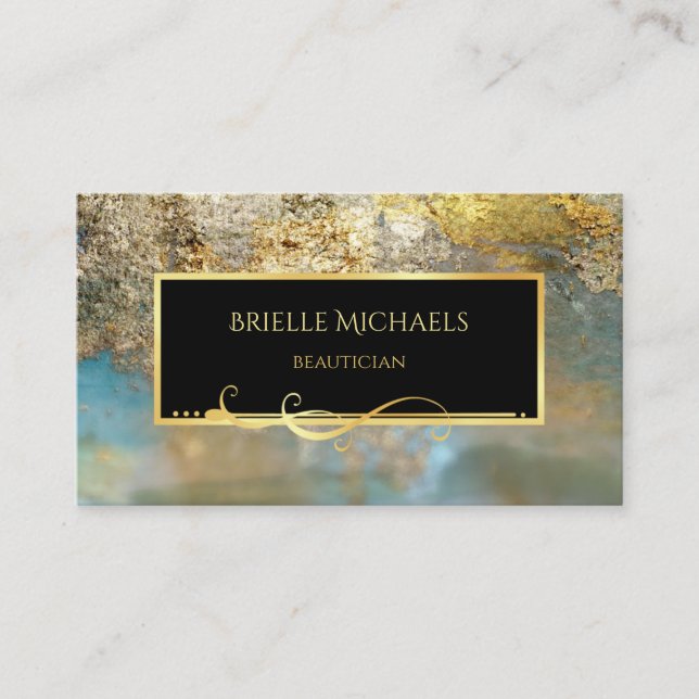 Elegant Blue und Gilded Gold Luxe Beautician Visitenkarte (Vorderseite)