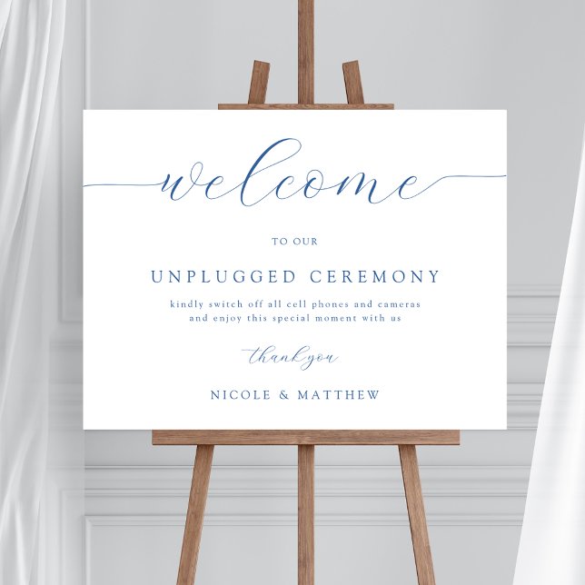 Elegant Blue Unplugged Wedding Welcome Sign Poster (Von Creator hochgeladen)