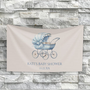 Elegant Blue Vintag Baby Carriage Baby Shower Banner