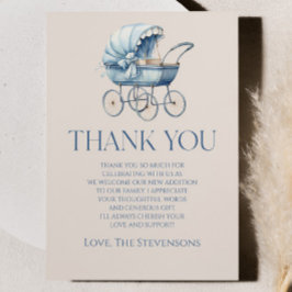 Elegant Blue Vintag Baby Carriage Baby Shower Dankeskarte