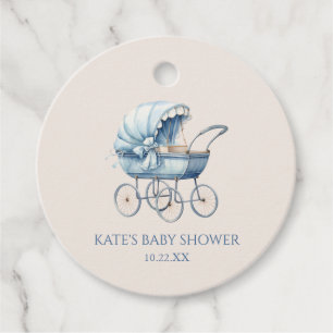 Elegant Blue Vintag Baby Carriage Baby Shower Geschenkanhänger