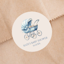 Elegant Blue Vintag Baby Carriage Baby Shower Runder Aufkleber
