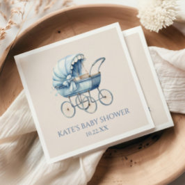 Elegant Blue Vintag Baby Carriage Baby Shower Serviette
