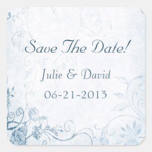 Elegant Blue Vintag Save the Date Hochzeit Quadratischer Aufkleber