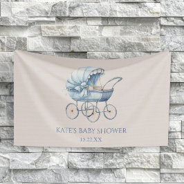 Elegant Blue Vintage Baby Carriage Baby Shower Banner