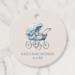 Elegant Blue Vintage Baby Carriage Baby Shower Geschenkanhänger