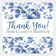 Elegant Blue Vintage Rose Floral Thank You