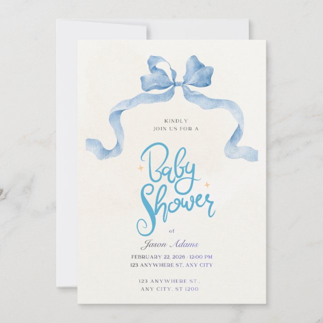 Elegant Blue Watercolor Baby Shower Invitation Einladung (Vorderseite)