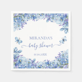 Elegant Blue Watercolor Floral Baby Shower Serviette