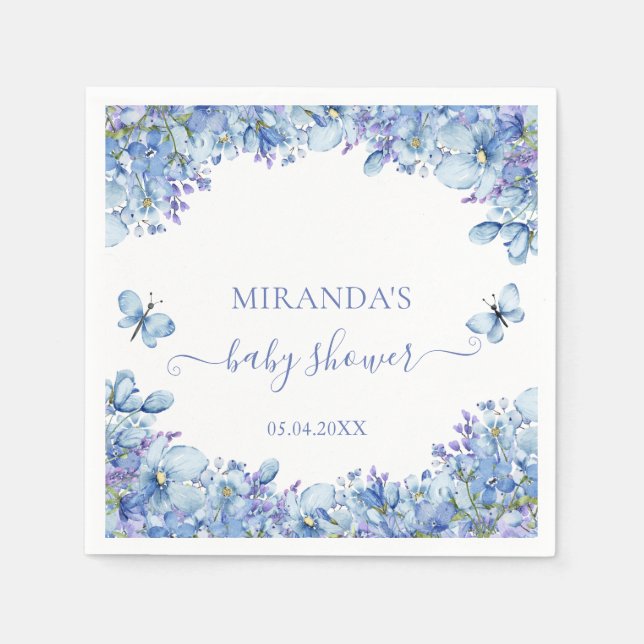Elegant Blue Watercolor Floral Baby Shower Serviette (Vorderseite)