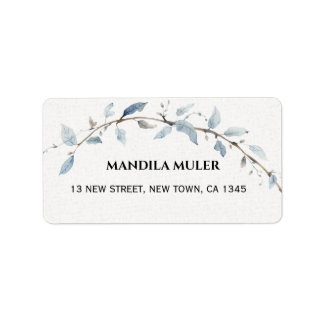 ​Elegant Blue Watercolor Floral Branch Return Addr Adressaufkleber
