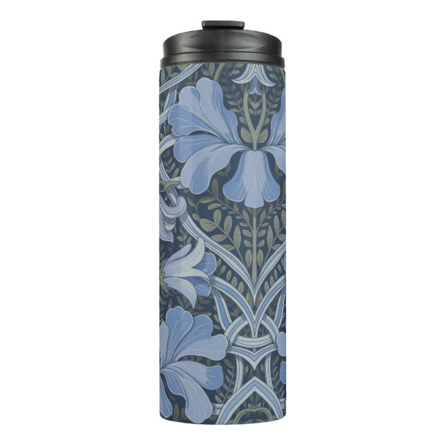 Elegant Blue Watercolor Floral Pattern  Thermosbecher (Vorderseite)