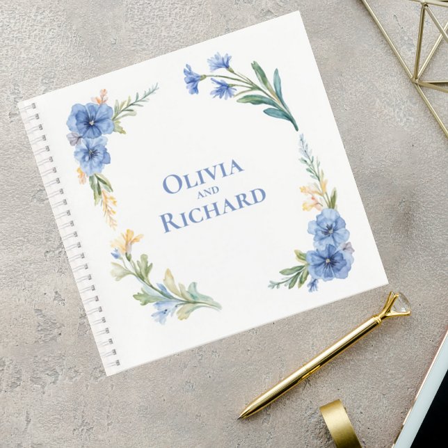Elegant Blue Watercolor Floral Wedding Guest Book Notizbuch (Von Creator hochgeladen)