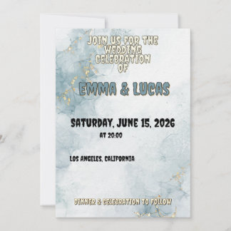 Elegant Blue Watercolor & Gold Wedding Invitation Einladung