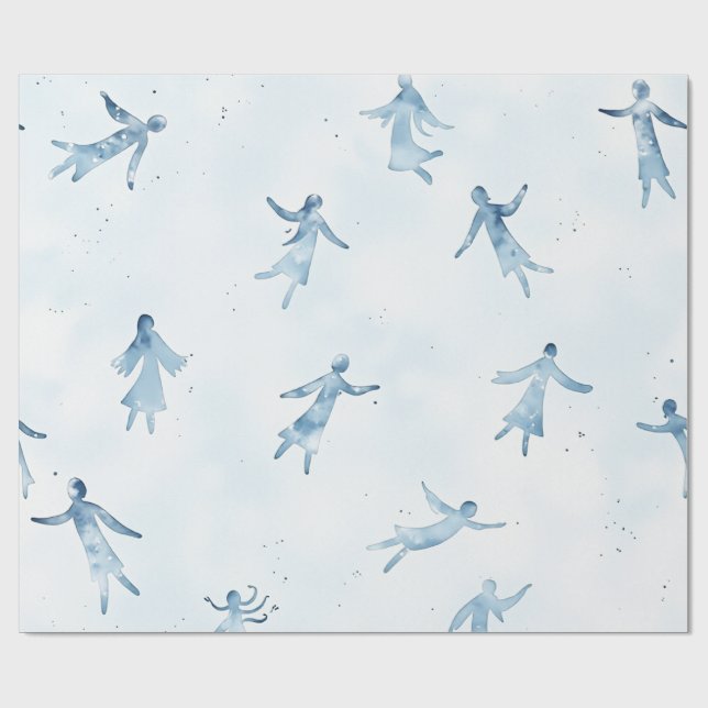 Elegant Blue Watercolor Human Silhouettes Pattern Geschenkpapier (Flach)