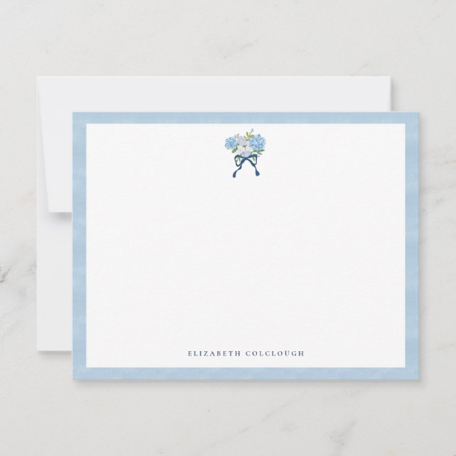 Elegant Blue Watercolor Hydrangea Floral Mitteilungskarte (Vorderseite)