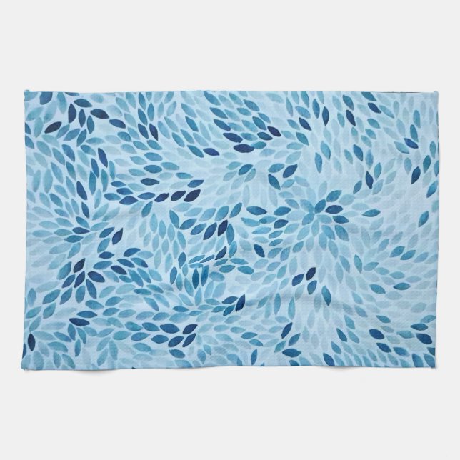 ​Elegant Blue Watercolor Petals Artisan  Geschirrtuch (Horizontal)