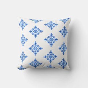 Elegant Blue Watercolor Portugiesische Tile Floral Kissen