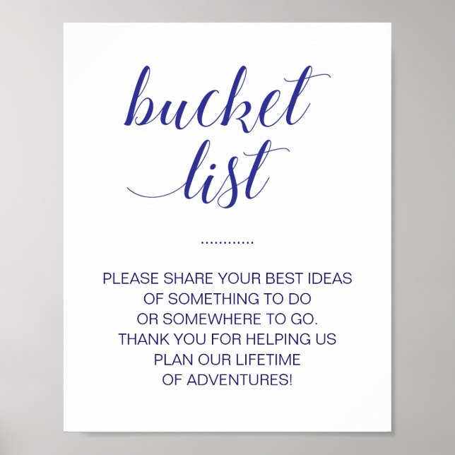 Elegant Blue Wedding Bucket List Ideen signieren Poster (Vorne)