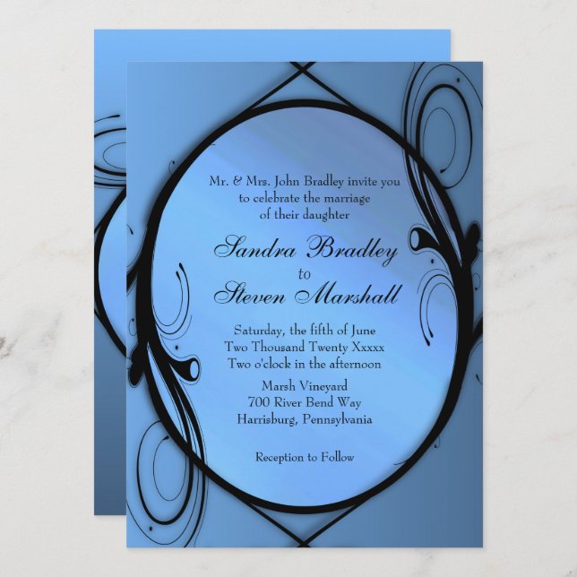 Elegant Blue Wedding Einladungen (Vorne/Hinten)