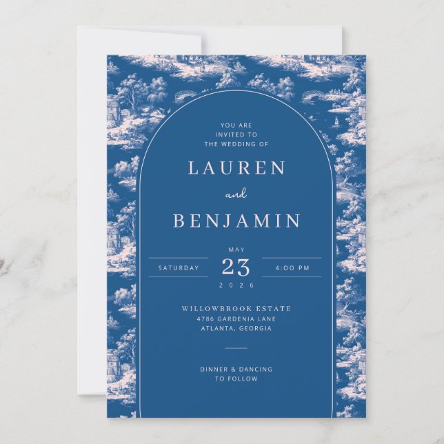Elegant Blue Wedding Invitation Einladung (Vorderseite)