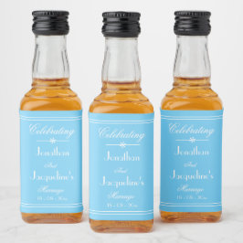 Elegant Blue Wedding Names Date Modern Chic Mini Alkoholflaschenetikett