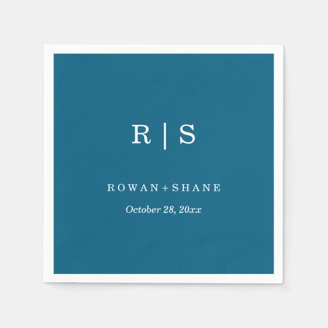 Elegant Blue Wedding Napkin mit Black Monogram Serviette (Vorderseite)