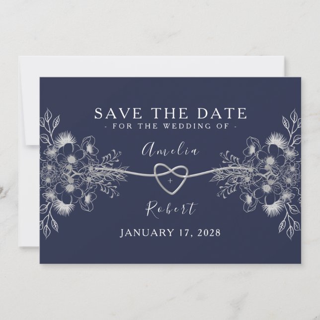 Elegant Blue Wedding rettet das Datum Save The Date (Vorderseite)