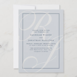 Elegant Blue Wedding Script Monogram Einladung