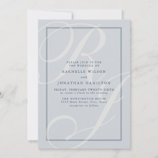 Elegant Blue Wedding Script Monogram Einladung