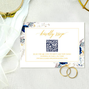 Elegant Blue Wedding Website UAWG QR Code Card Dankeskarte