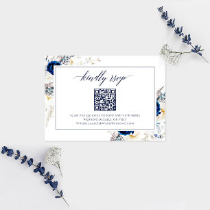 Elegant Blue Wedding Website UAWG QR Code Card Dankeskarte
