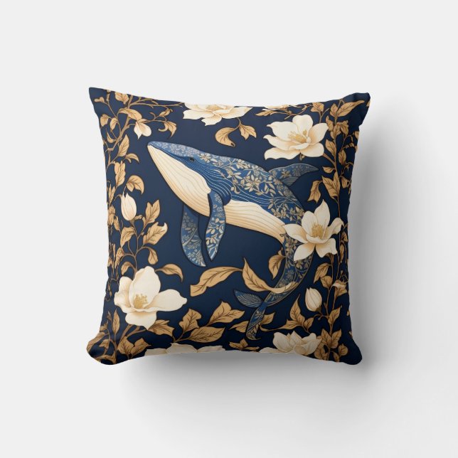 Elegant Blue Whale William Morris Inspiriert Kissen (Vorderseite)