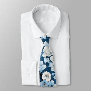 Elegant Blue White Blossom Work Wedding Neck Krawatte