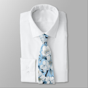 Elegant Blue White Blossom Work Wedding Neck Krawatte