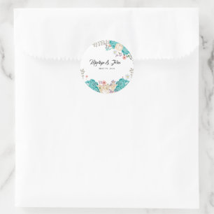 Elegant Blue White Blume Hochzeit Romantik Runder Aufkleber