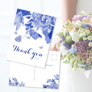 Elegant Blue White Chinoiserie Floral Vielen Dank Postkarte