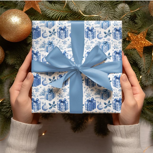 Elegant Blue & White Christmas Gift Wrapping Paper Geschenkpapier (Von Creator hochgeladen)