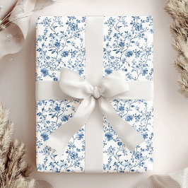 Elegant Blue & White Floral Toile Botanical Geschenkpapier