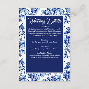 Elegant Blue White Floral Toile Hochzeit Begleitkarte