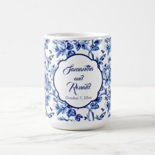 Elegant Blue White Floral Toile Hochzeit Kaffeetasse