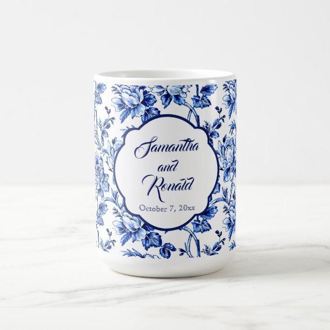 Elegant Blue White Floral Toile Hochzeit Kaffeetasse (Mittel)